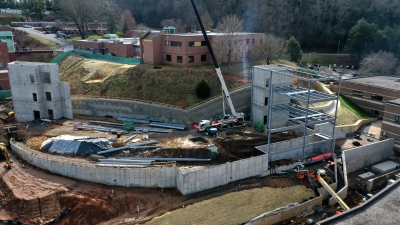 Recent photo of construction zone, taken from the air