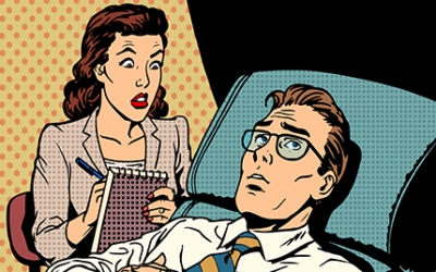 Animated man on couch talking to psychologist