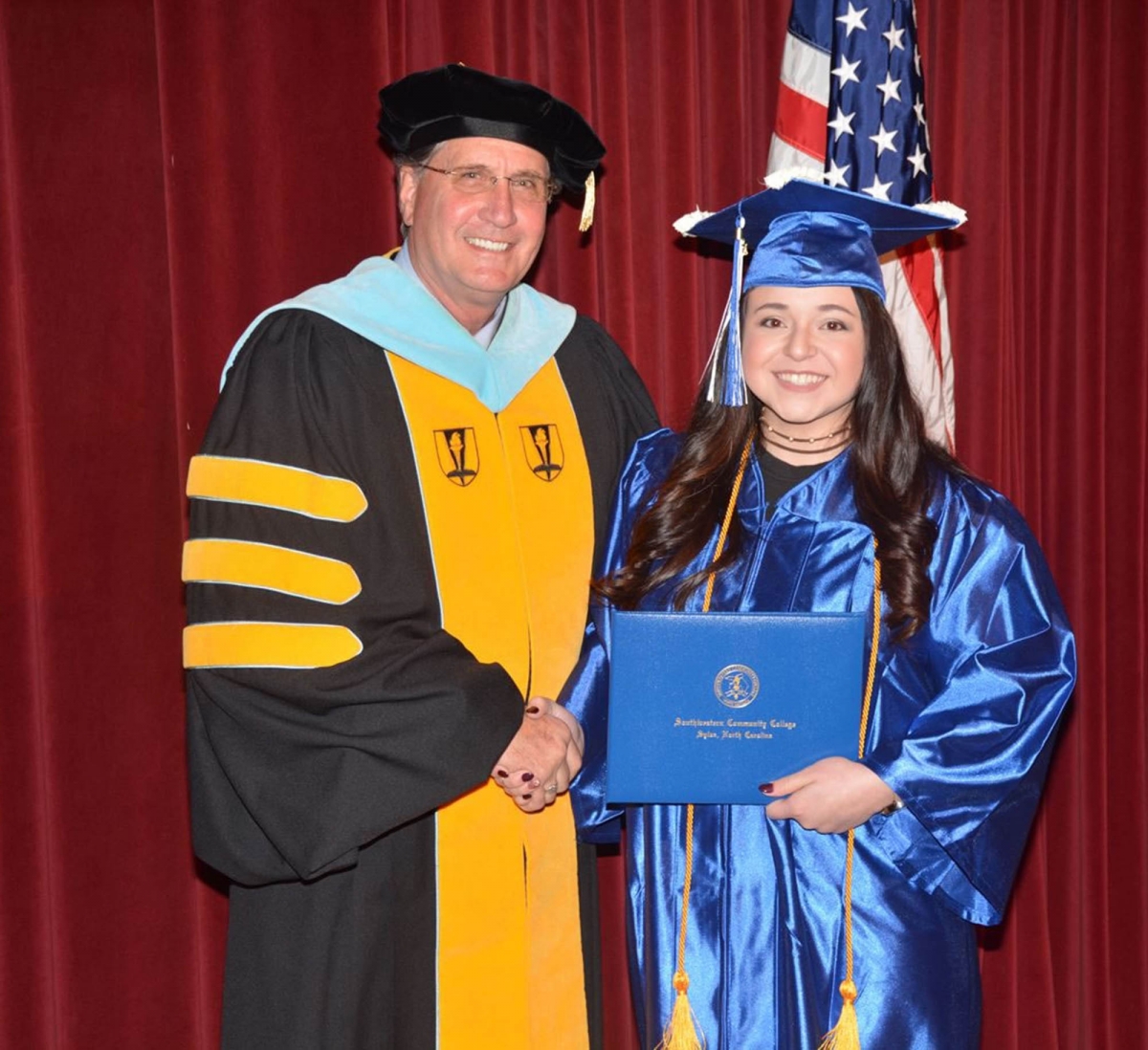 Jackson County Graduate Sarah Jennings (right)  with Dr. Don Tomas.