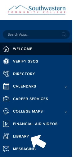 Image showing where to find the Library link in the MySCC portal menu