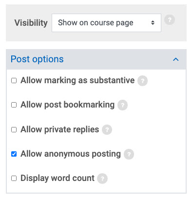 screenshot of post options with a check mark next to the option "allow anonymous posting"