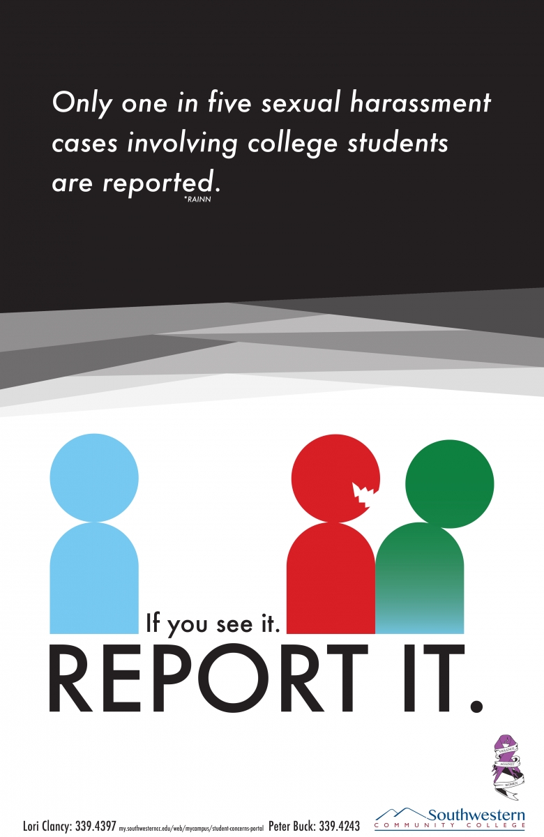 Only one in five sexual harassment cases involving college students are reported; If you see it. Report it. 
