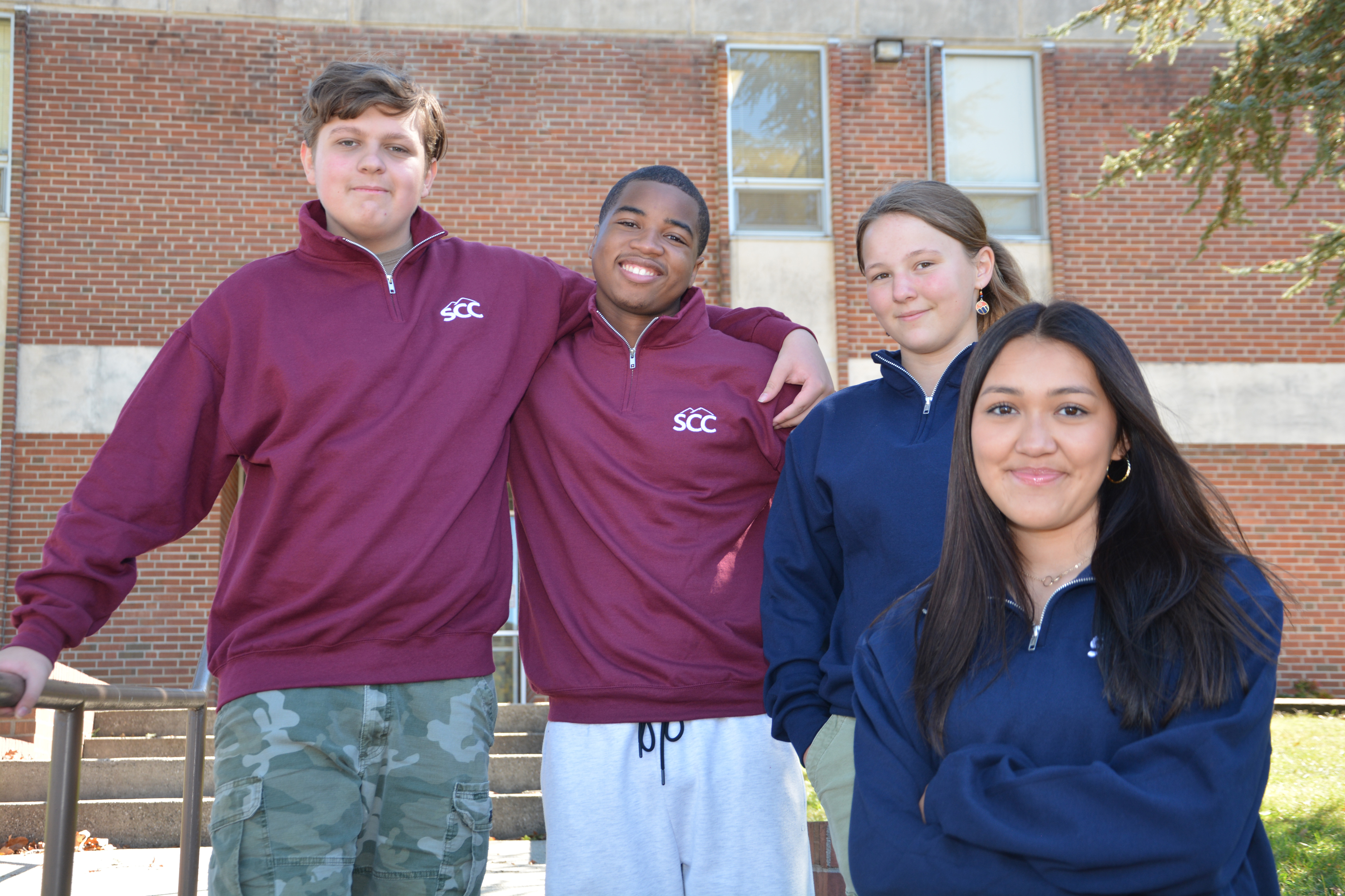 Current JCEC students pose for a photo earlier this month on SCC’s Jackson Campus in Sylva. From left are Christian Simmons, Willie Knight, Lurae Mackey and Lucia Romero.