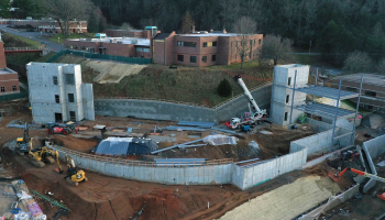 Aerial photo of construction zone.