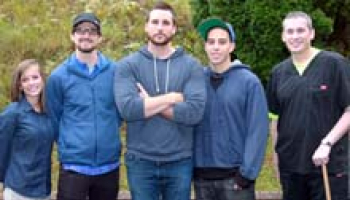 Photo of SCC respiratory therapy students Noah Jones, Benjamin Lackey, Zach Short, Samantha Campbell and Brent Holland