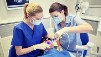 A client receives dental care