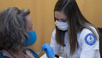 SCC Nursing student Corrie Kinsland served at WCU’s COVID-19 vaccination clinic on March 15 in Cullowhee.
