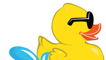 Animated yellow rubber duck wearing sunglasses
