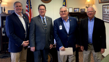 During a recent trip to Raleigh, Southwestern Community College officials met with State Senator Kevin Corbin (second from left). At left is Dr. Don Tomas, SCC President, and to Corbin’s right are Vance Davidson, Chair of SCC’s Board of Trustees; and Gerald McKinney, newly appointed member of SCC’s Board of Trustees.