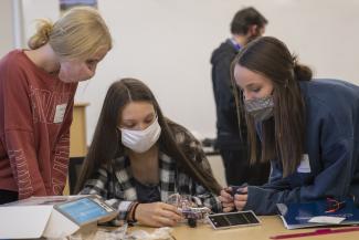 Franklin High School sophomores Britney Cross (left), Hailey Jennings (center), and Kaylan Foutty (right) participated in the Macon STEM event in October.