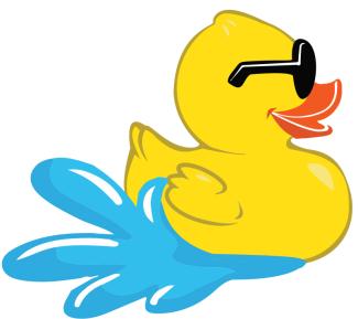 Animated yellow rubber duck wearing sunglasses